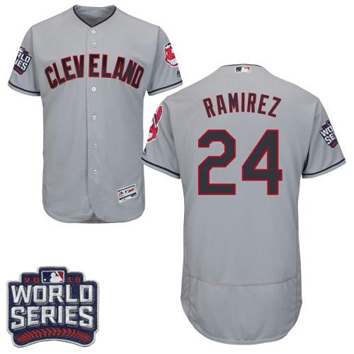 Indians #24 Manny Ramirez Grey Flexbase Authentic Collection 2016 World Series Bound Stitched MLB Jersey